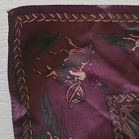VTG Polo Ralph Lauren Silk Scarf POLO EQUESTRIAN Horse Dogs Burgundy Paisley 31” - Picture 3 of 7